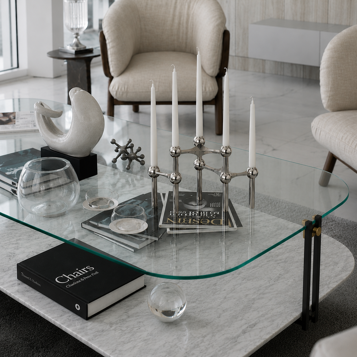 Chrome Molecular Structure Taper Candle Holder