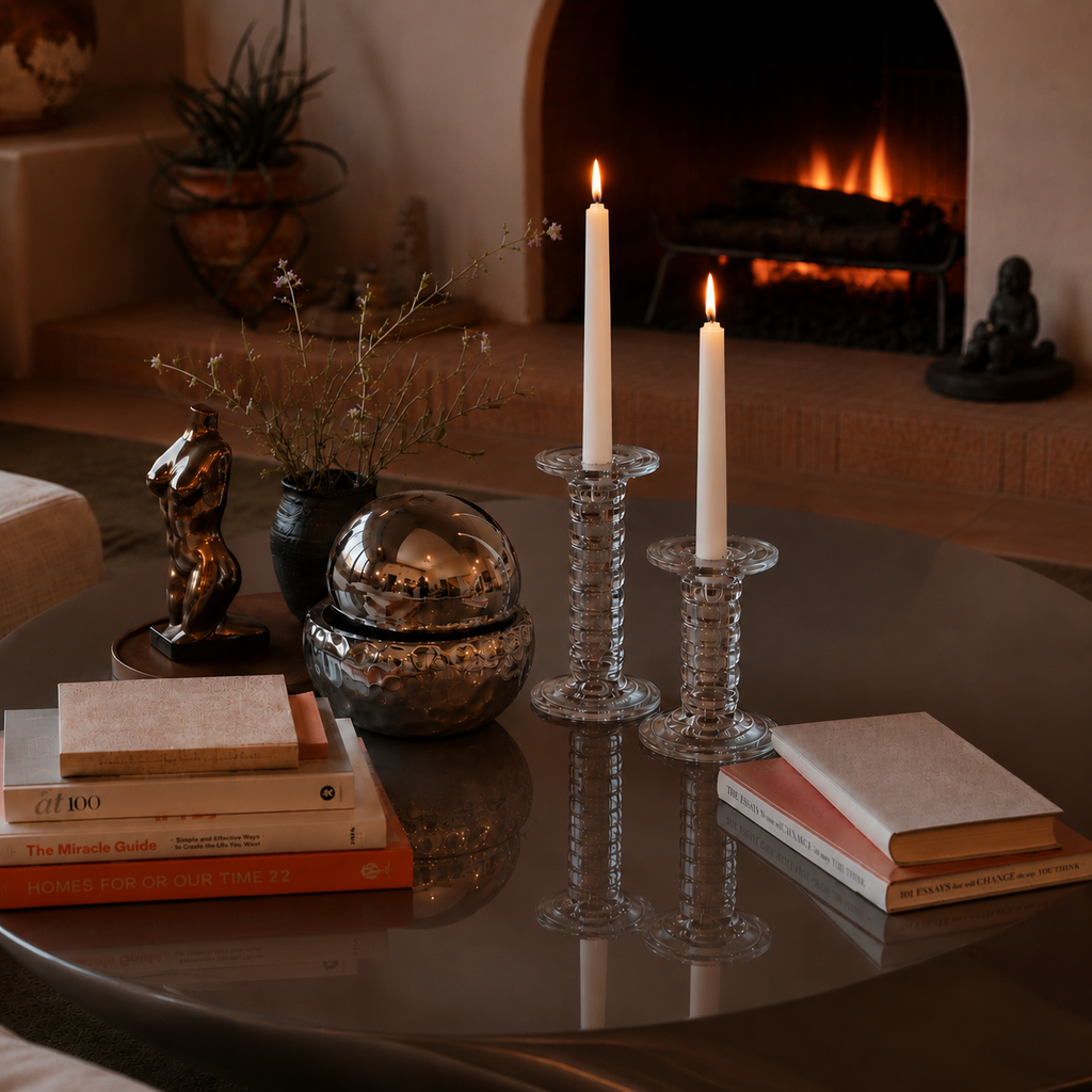 Ribbed Glass Candle Holder Set