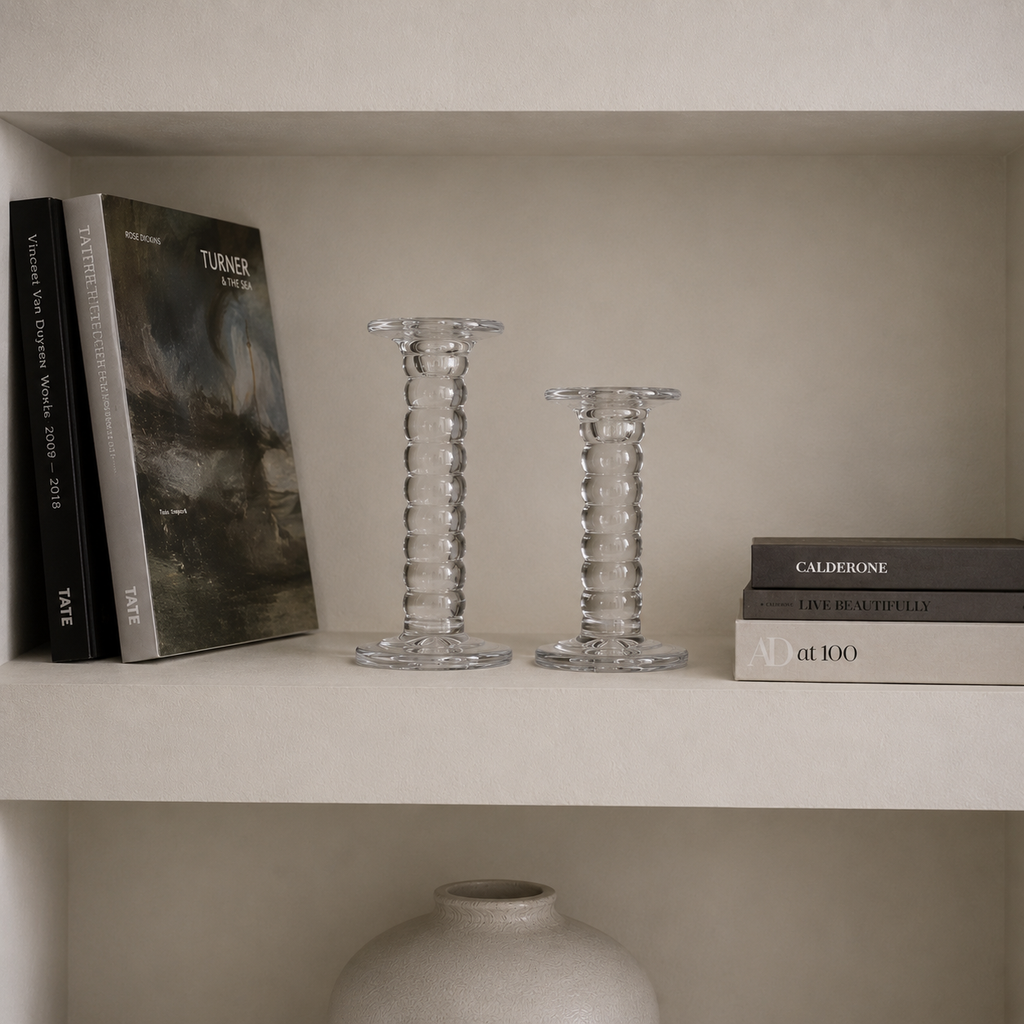 Ribbed Glass Candle Holder Set